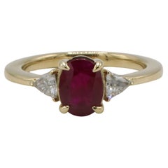 GIA Certified 1.21 Carat Natural Burma Red Ruby & Diamond Three Stone Ring
