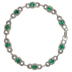 Effy 14 Karat White Gold Natural Diamond & Green Emerald Tennis Line Bracelet