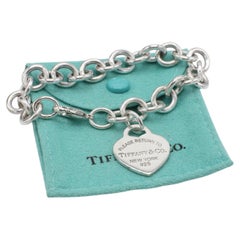 Tiffany & Co. Return to Tiffany Sterling Silver Heart Tag Charm Chain Link Brace