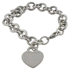 Tiffany & Co. Return to Tiffany Sterling Silver Heart Tag Charm Chain Link Brace