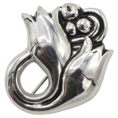 Georg Jensen Denmark Sterling Silver Tulip Flower Pin Brooch