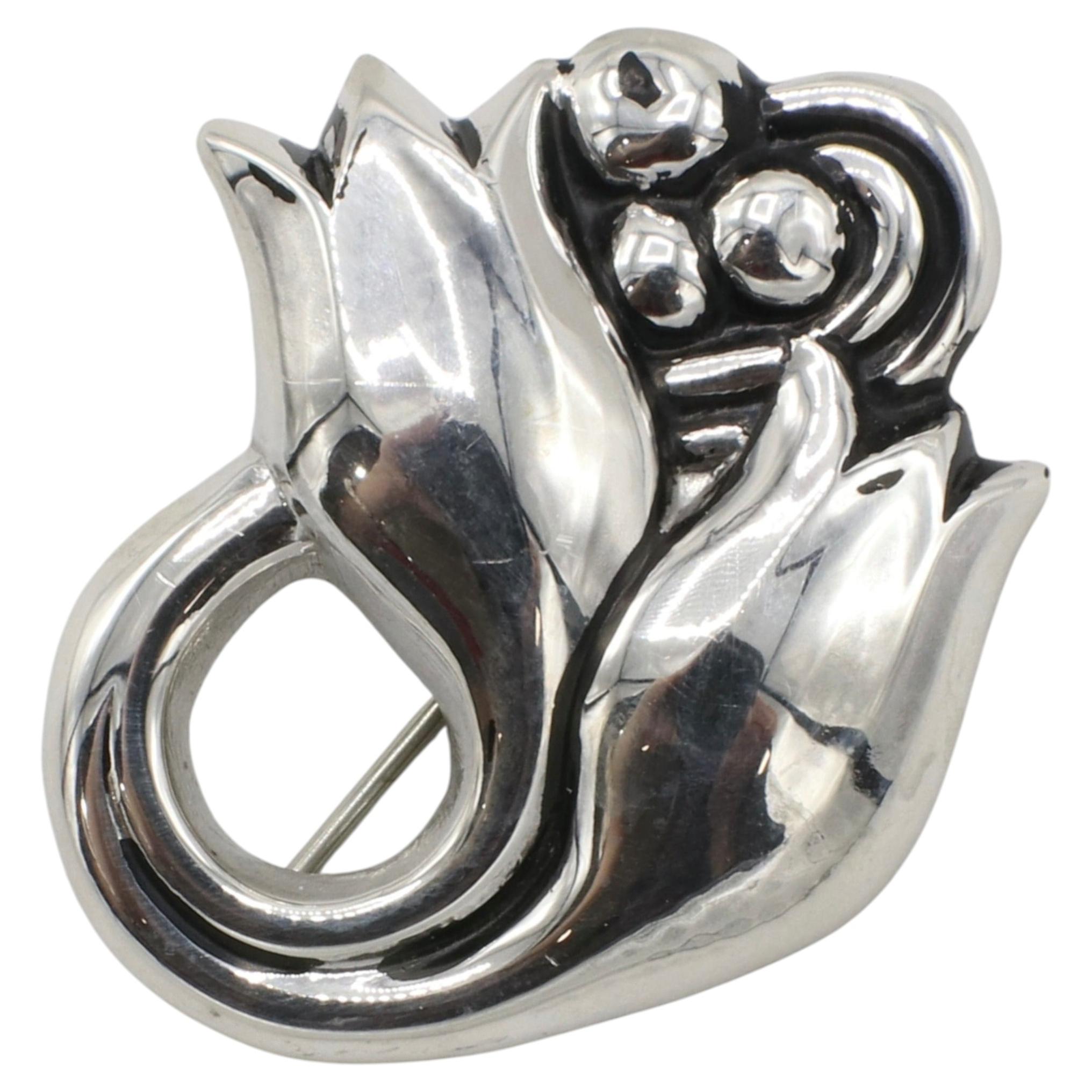 Georg Jensen Denmark Sterling Silver Tulip Flower Pin Brooch