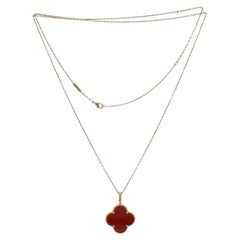 Van Cleef & Arpels VCA Magic Alhambra Carnelian Pendant Necklace 18K Box & Paper
