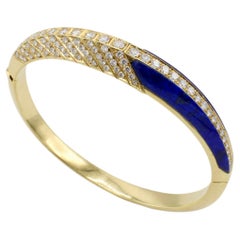 Pulsera rígida de oro amarillo de 18 quilates con diamante natural de 3,50 quilates y lapislázuli