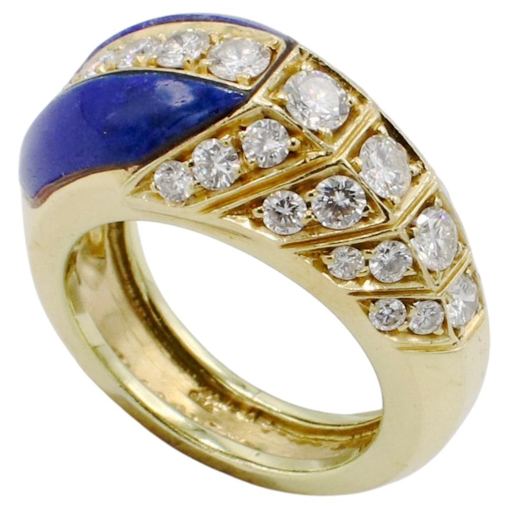 Dome-Ring aus 18-Karat-Gelbgold mit natürlichem Diamanten und blauem Lapislazuli im Angebot