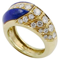 Anillo de domo con banda de oro amarillo de 18 quilates, diamantes naturales y lapislázuli azul