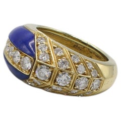 Anillo de domo con banda de oro amarillo de 18 quilates, diamantes naturales y lapislázuli azul