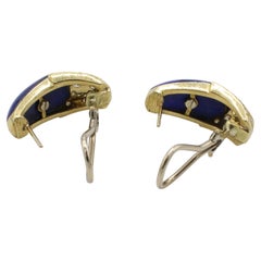 Pendientes de oro amarillo de 18 quilates con diamantes naturales y lapislázuli azul, con cierre de palanca