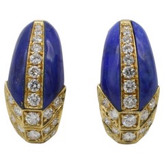 Pendientes de oro amarillo de 18 quilates con diamantes naturales y lapislázuli azul, con cierre de palanca