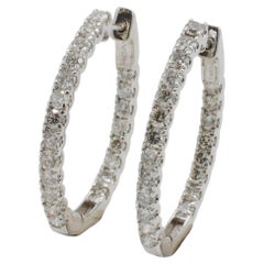Pendientes de aro colgantes de oro blanco de 14 quilates con diamantes naturales de 3,35 quilates
