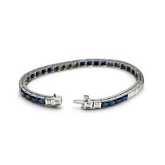 GIA Certified Diamond & Sapphire Art Deco Platinum Tennis Line Bracelet