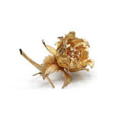 Hammerman Brothers 18 Karat Yellow Gold Natural Diamond Rose Flower Pin Brooch
