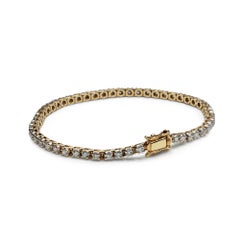 18 Karat Yellow Gold 3.00 Carat Natural Round Diamond Tennis Line Bracelet