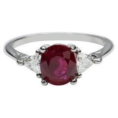 GIA Certified 2.12 Carat Natural Burma Pigeon's Blood Vivid Red Ruby & Diamond R