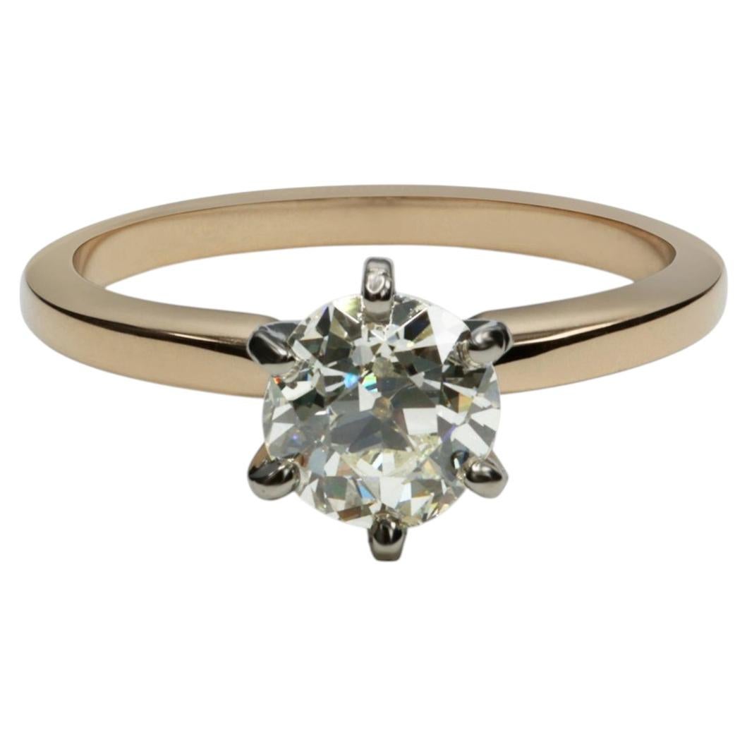 Anillo de compromiso de diamantes naturales de talla europea antigua de 1.13 quilates con certificación GIA en venta