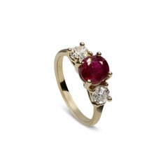 GIA Certified 2.02 Carat Natural Burmese Ruby & Diamond Three-Stone Engagement R
