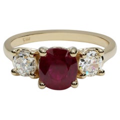 GIA Certified 2.02 Carat Natural Burmese Ruby & Diamond Three-Stone Engagement R