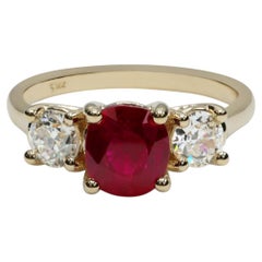 GIA Certified 2.02 Carat Natural Burmese Ruby & Diamond Three-Stone Engagement R