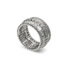 18 Karat White Gold 6.00 Carat Natural Baguette & Round Diamond Wide Band Ring