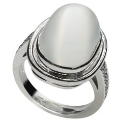 Platinum 18.37 Carat Natural Moonstone & Diamond Cocktail Ring
