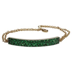 18 Karat Yellow Gold Pavé Set Demantoid Green Garnet Bar Link Chain Bracelet