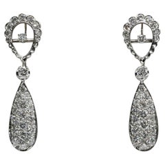 14 Karat White Gold 3.25 Carat Natural Diamond Dangle Drop Earrings