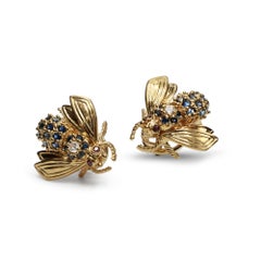 Tiffany & Co. 18 Karat Yellow Gold Bee Natural Sapphire Diamond Ruby Earrings
