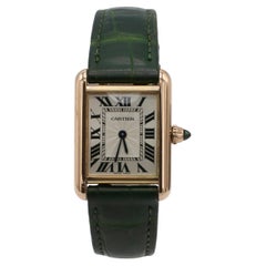 Cartier Tank Louis Mecanique Small 18 Karat Rose Gold Watch Green Leather Strap