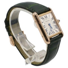 Cartier Tank Louis Mecanique Small 18 Karat Rose Gold Watch Green Leather Strap