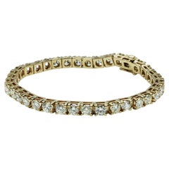 14 Karat Yellow Gold 12.00 Carat Natural Round Diamond Tennis Line Bracelet