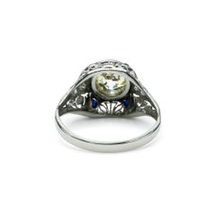 Art Deco 1.42 Carat Old European Cut Natural Diamond Filigree Sapphire Dome Ring