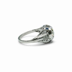 Art Deco 1.42 Carat Old European Cut Natural Diamond Filigree Sapphire Dome Ring