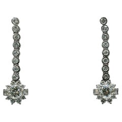 18 Karat White Gold 3.50 Carat Natural Diamond Dangle Drop Earrings