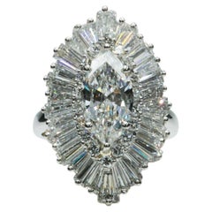 GIA Certified 2.11 Carat Marquise Natural Diamond Halo Ring Pendant Ring Dancer