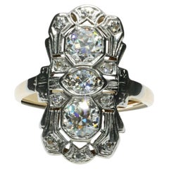 Art Deco 14K Navette Natural Old European Cut Diamond Filigree Cocktail Ring