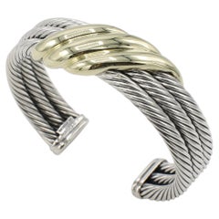 David Yurman Armreif aus Sterlingsilber und Gold mit dreireihigem Kettenmuster