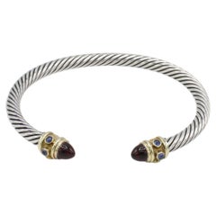 David Yurman Renaissance Sterling Silver & Gold Gemstone Cuff Bangle Bracelet