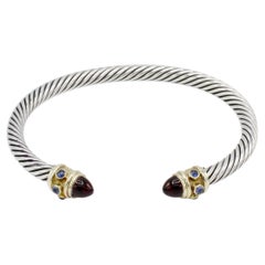 David Yurman Renaissance Sterling Silver & Gold Gemstone Cuff Bangle Bracelet