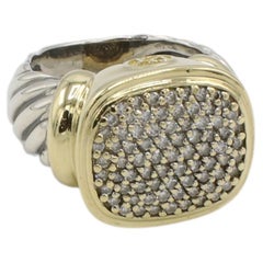 David Yurman Noblesse Sterling Silver & Gold Pave Diamond Dome Cocktail Ring