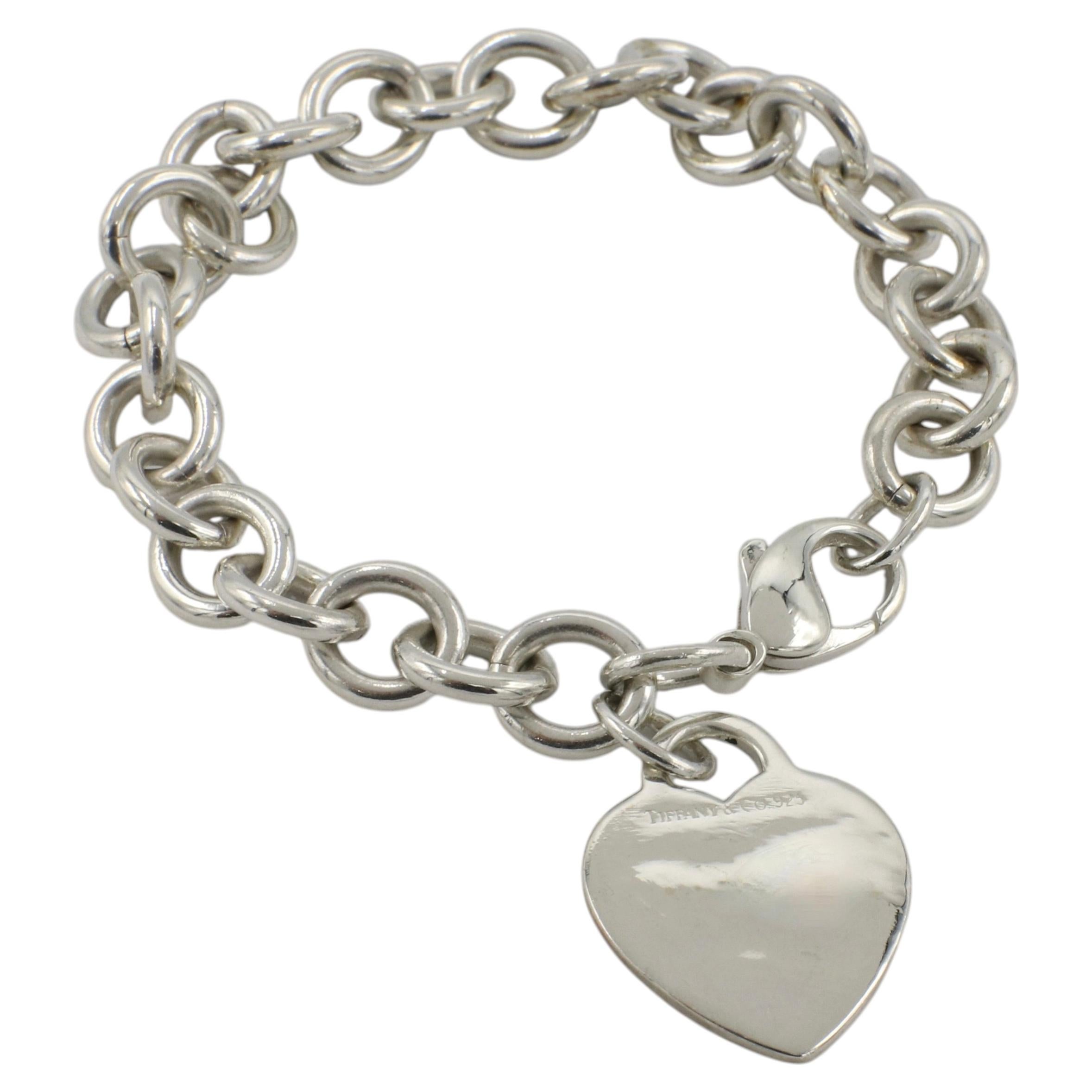 Tiffany & Co. Sterling Silver Heart Tag Chain Link Charm Bracelet