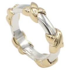 Tiffany & Co. Sterling Silver & 18K Yellow Gold Two-Tone Kiss X Band Ring Size 5