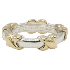 Tiffany & Co. Sterling Silver & 18K Yellow Gold Two-Tone Kiss X Band Ring Size 5