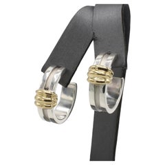 Tiffany & Co. Atlas 1995 Sterling Silver 18K Yellow Gold Grooved Hoop Earrings