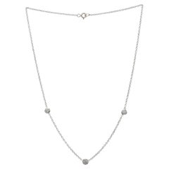 14 Karat White Gold Natural Three-Diamond Station Link Necklace 15 Inches