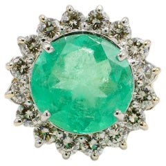 GIA Certified Columbian Natural Emerald & Diamond Halo Cocktail Ring 14K Gold