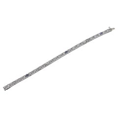 14 Karat White Gold Vintage FIligree Diamond & Sapphire Link Bracelet