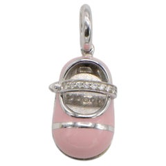 Aaron Basha 18 Karat White Gold Mary-Jane Baby Shoe Pink Enamel & Diamonds