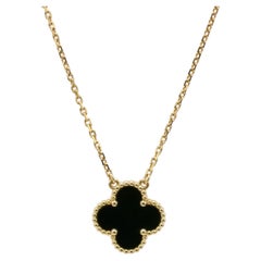 Van Cleef & Arpels Vintage Alhambra Black Onyx & Yellow Gold Pendant Necklace