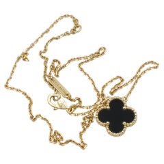 Van Cleef & Arpels Vintage Alhambra Black Onyx & Yellow Gold Pendant Necklace