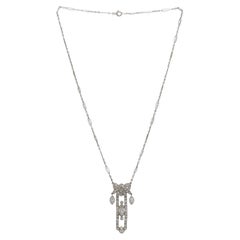 Art Deco Platinum Natural 2.00 Carat Diamond Dangle Drop Pendant Necklace
